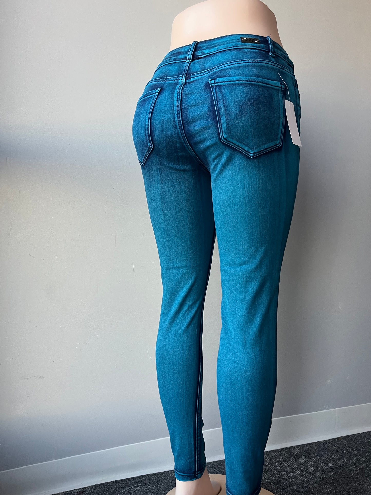 Colombian Jeans Green Blue Color One button Booty-Lift