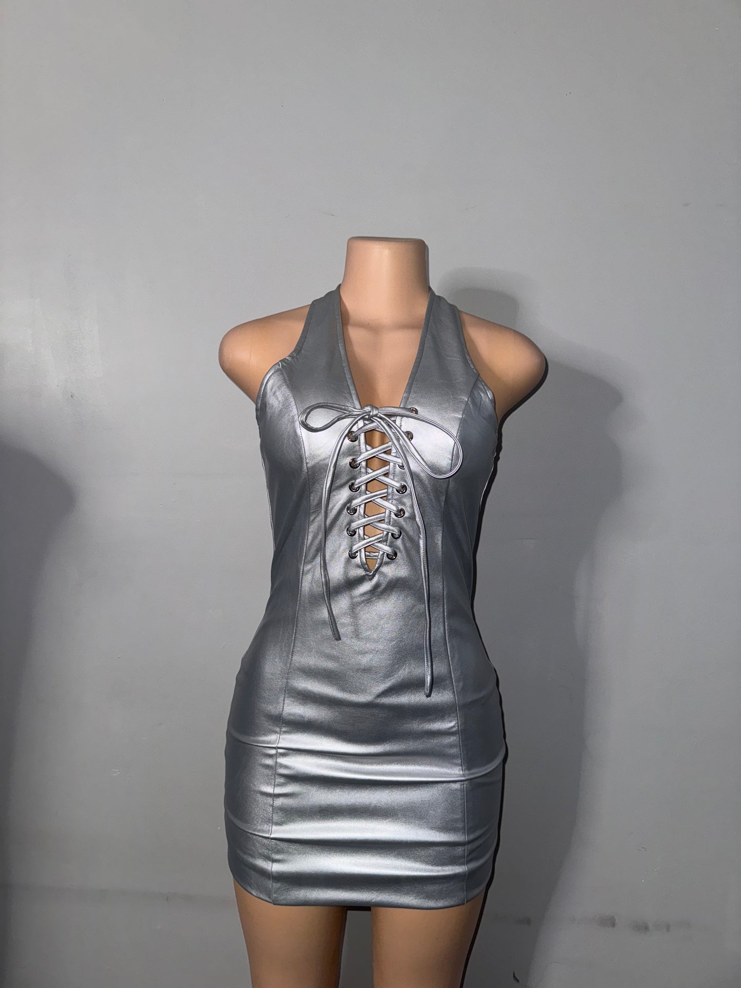 Halter metallic mini dress