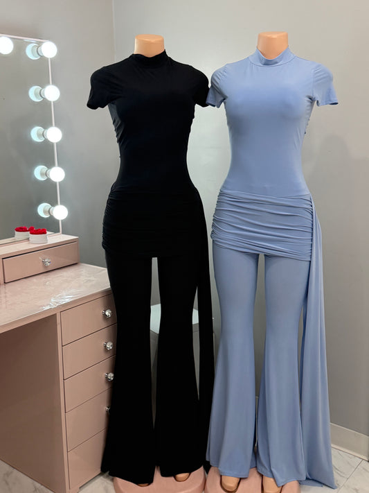 Drape Pant Set *Black and Light Blue*