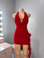 Red Rhinestone mesh mini dress