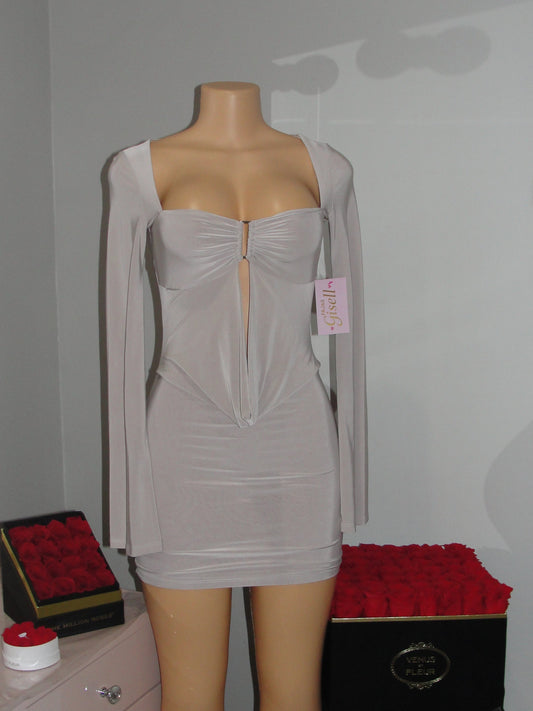 Long Sleeve Mini Dress *beige*