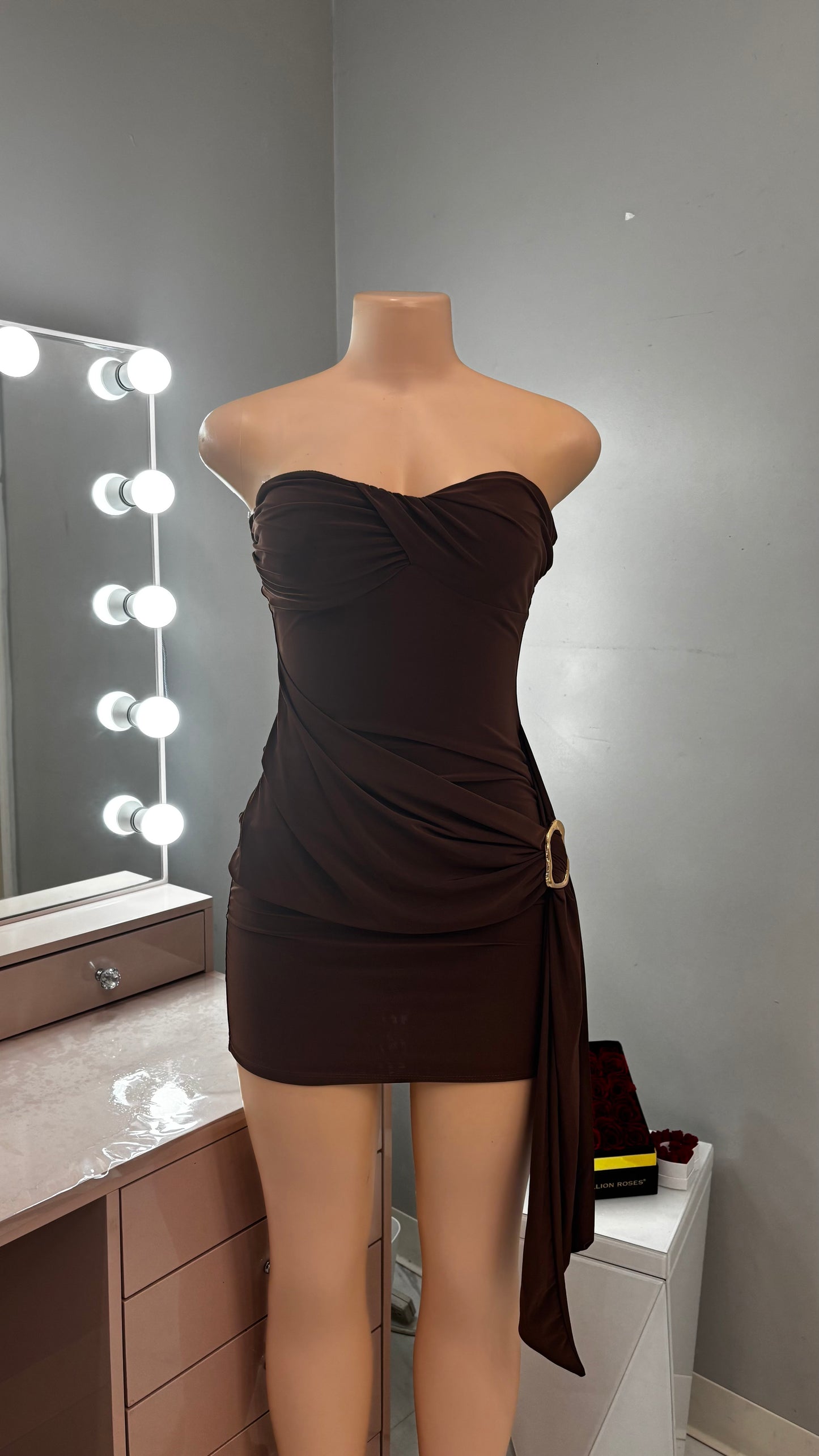 Side Gold Detail Mini Dress *brown*
