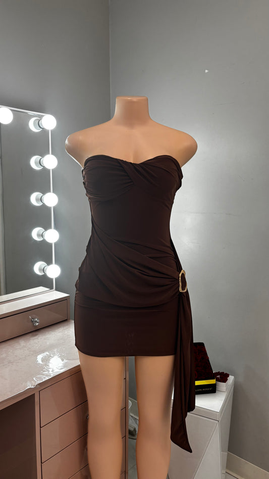 Side Gold Detail Mini Dress *brown*