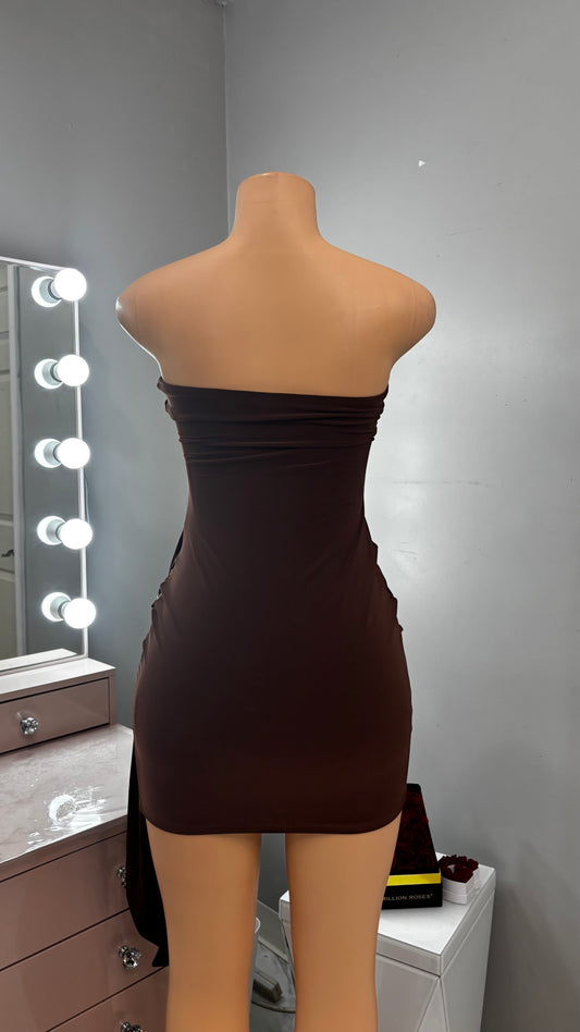 Side Gold Detail Mini Dress *brown*