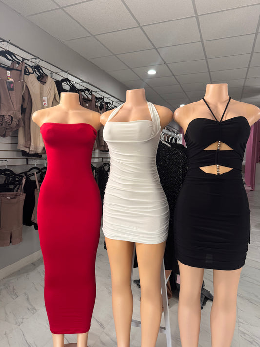 Red double layer midi dress
