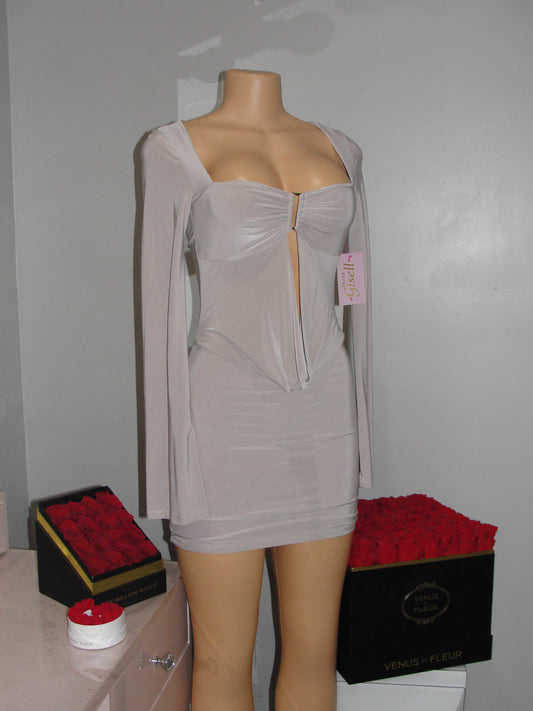 Long Sleeve Mini Dress *beige*