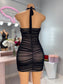 Rhinestone halter mesh mini dress