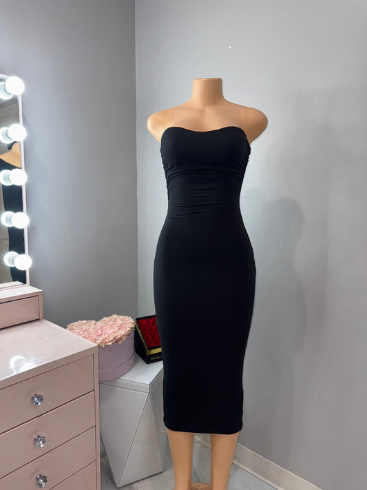 Black double layer midi dress