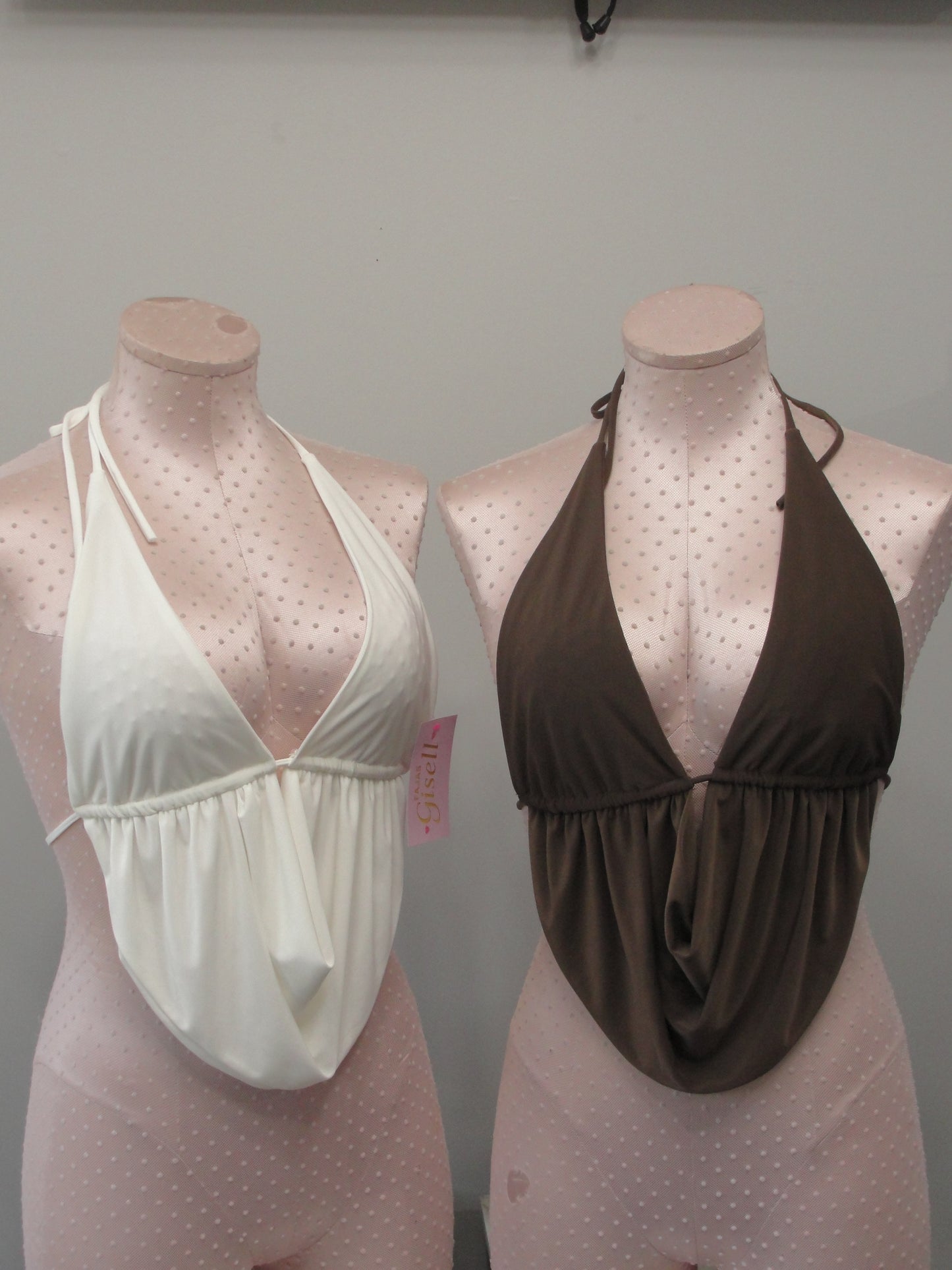 Tie back and halter Top *ivory & brown*