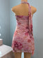 Floral Pink Mesh Mini Dress with Scarf