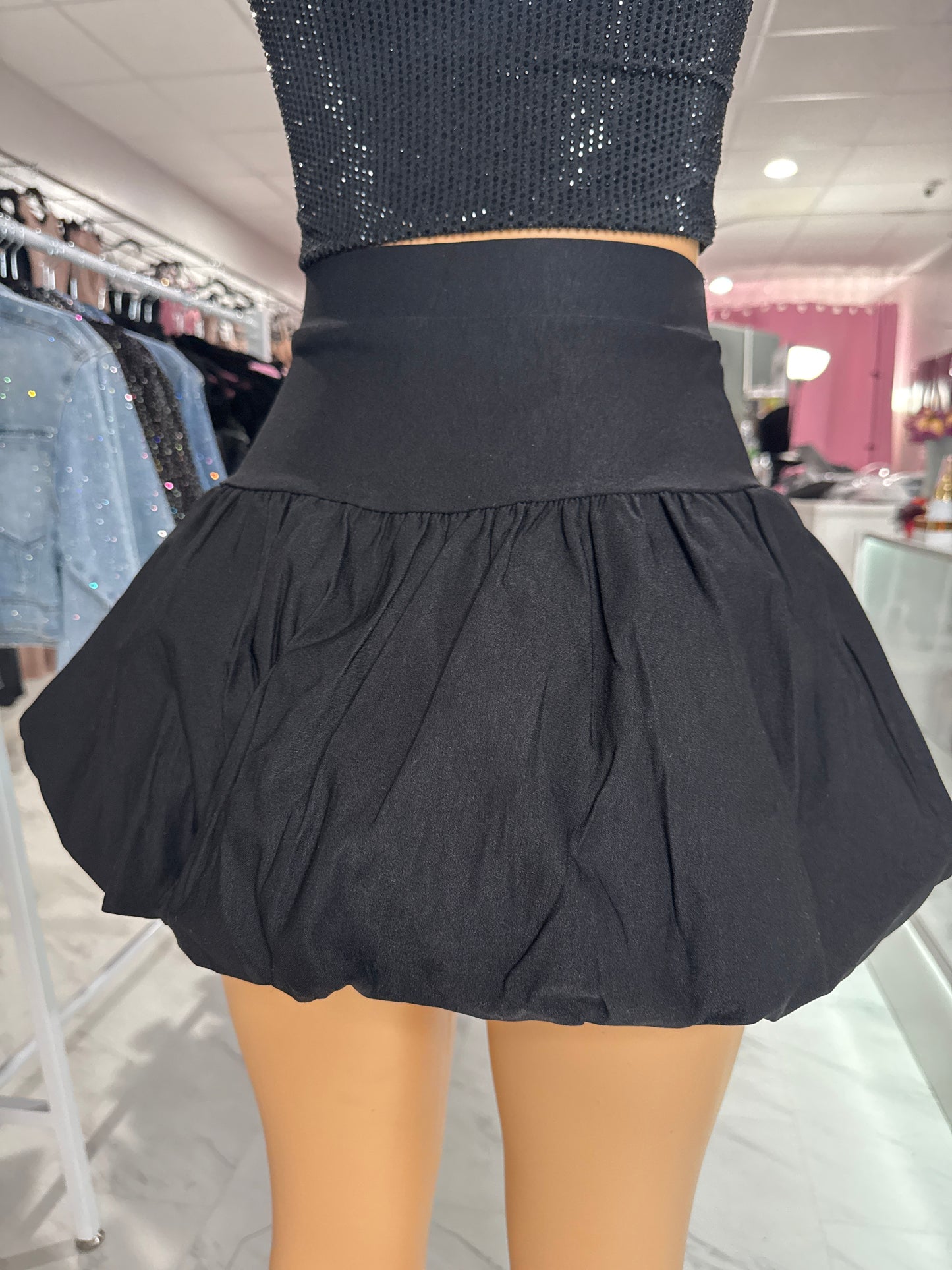 Black bubble mini skirt