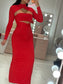 Cutout long sleeve spandex double layer maxi dress