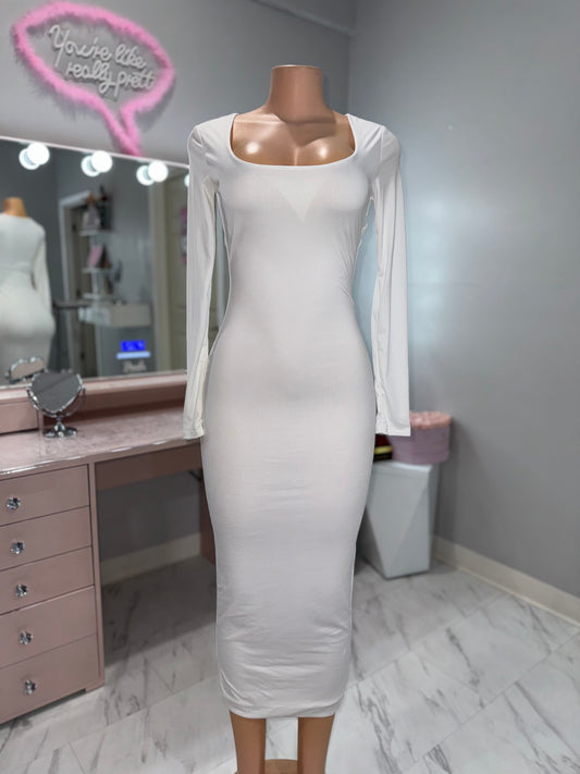 Double layer long sleeve long dress *white*