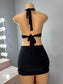Black double layer mini skirt with slit