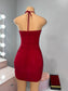 Red Halter Neck Gold Detail Mini Dress