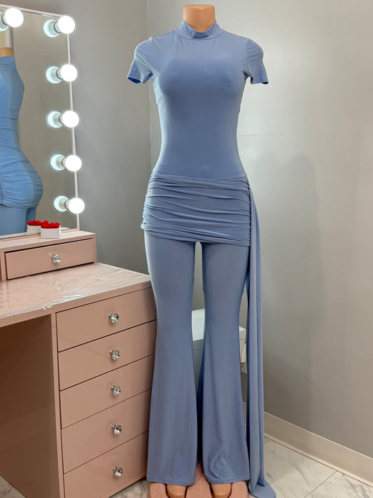 Drape Pant Set *Black and Light Blue*