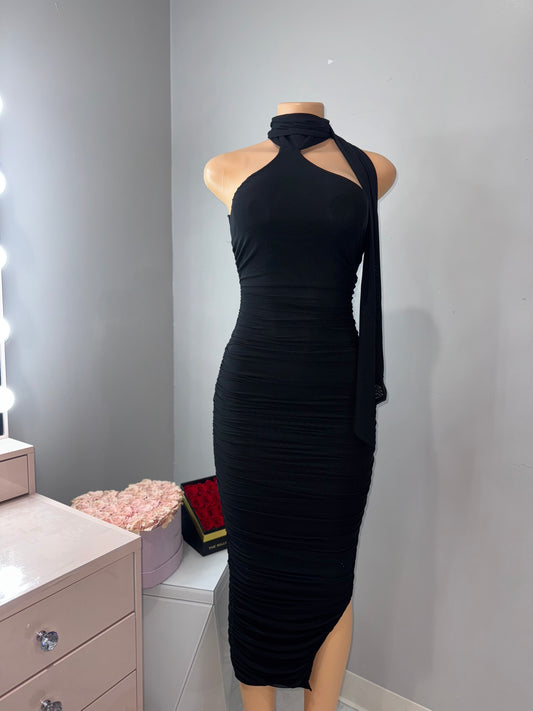 Mesh midi dress with scarf