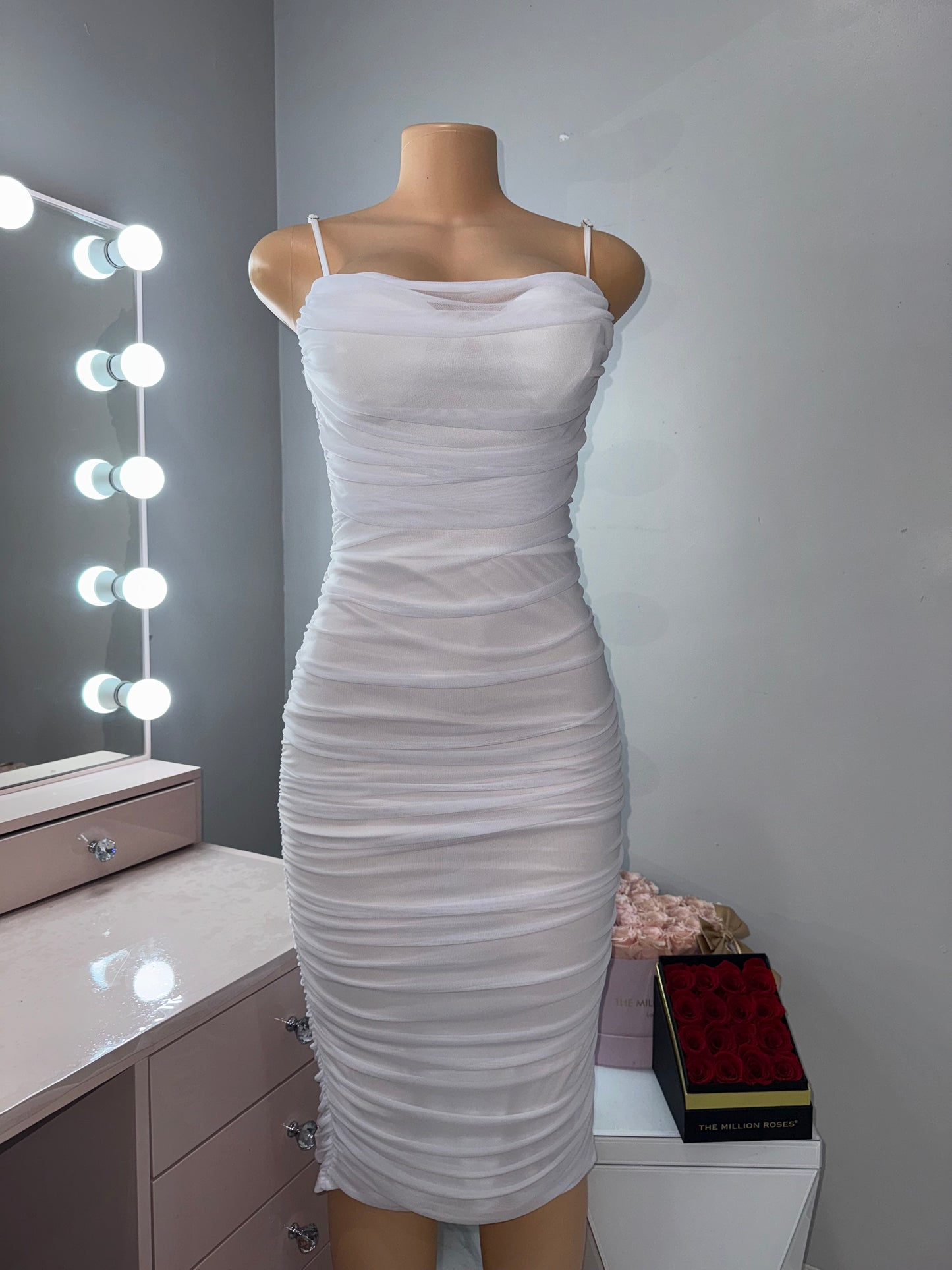 White mesh midi dress