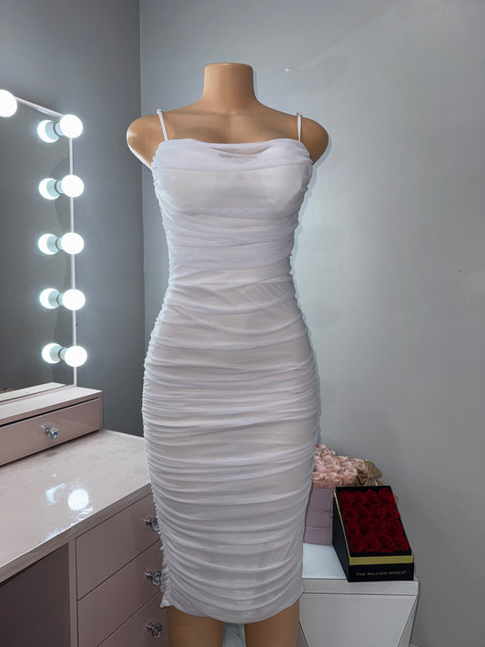 White mesh midi dress