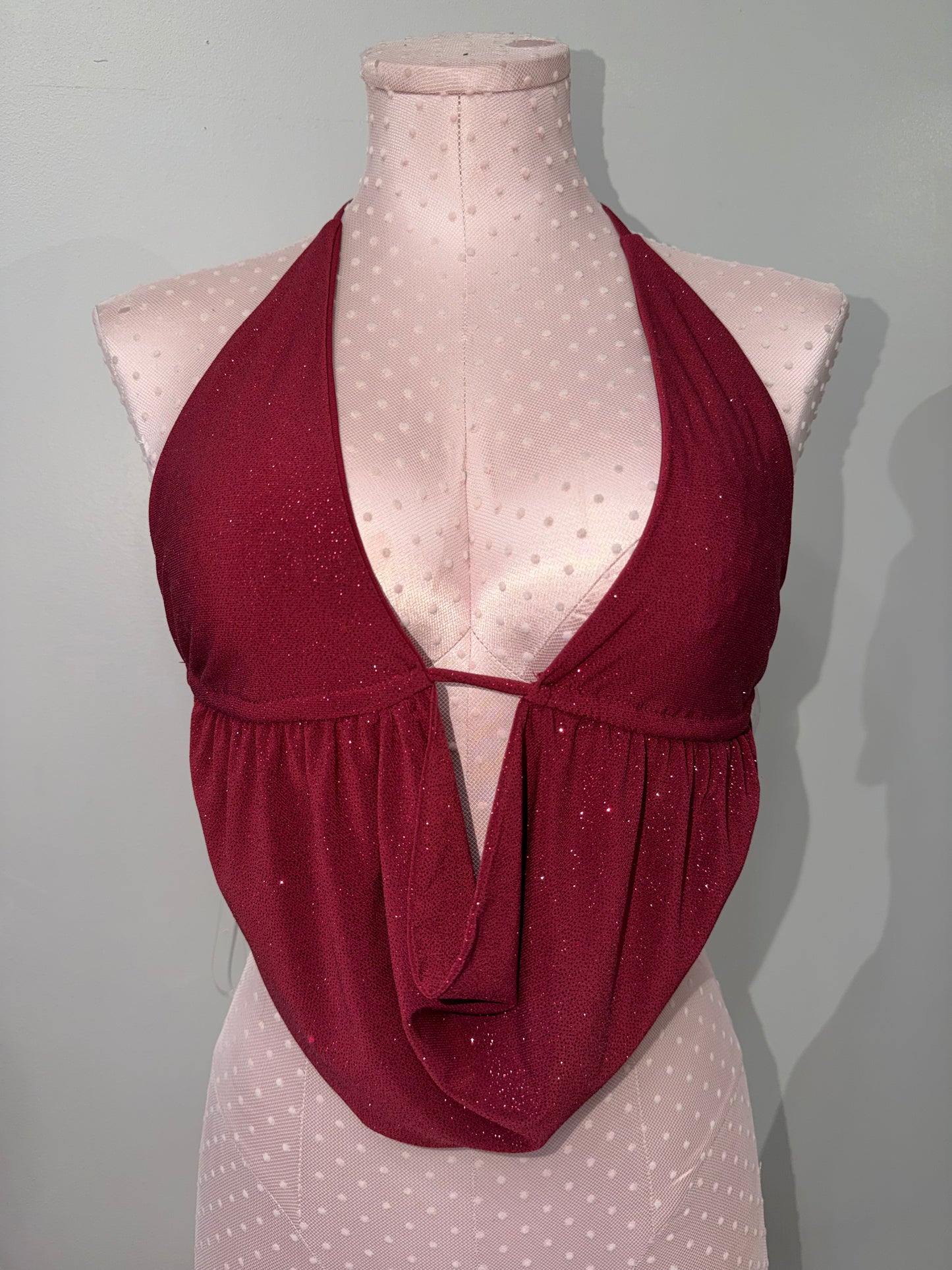 Halter Cowl Neck Open Back Glitter Top