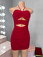 Red Halter Neck Gold Detail Mini Dress