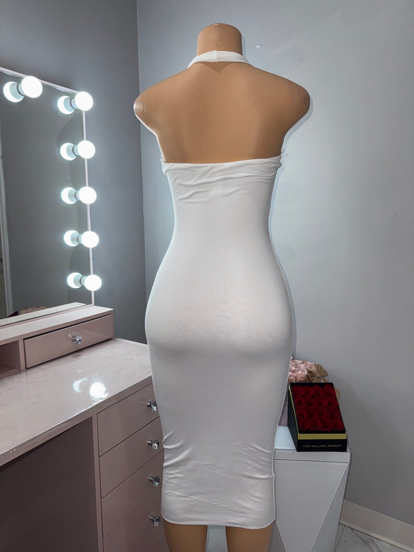 white double layer halter midi dress