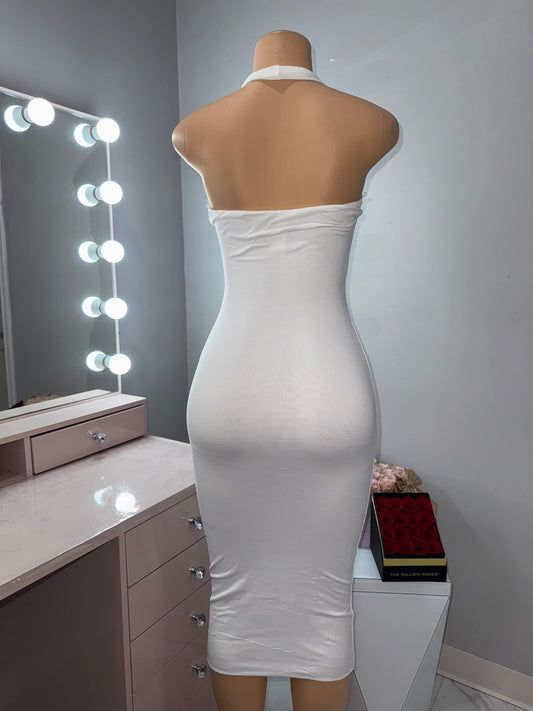 white double layer halter midi dress