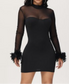 Long sleeve mesh feather dress (Black)