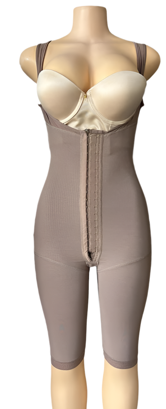 Cindy long leg Mocha compression faja 2-Hook bootylift zipper in bottom pierna larga