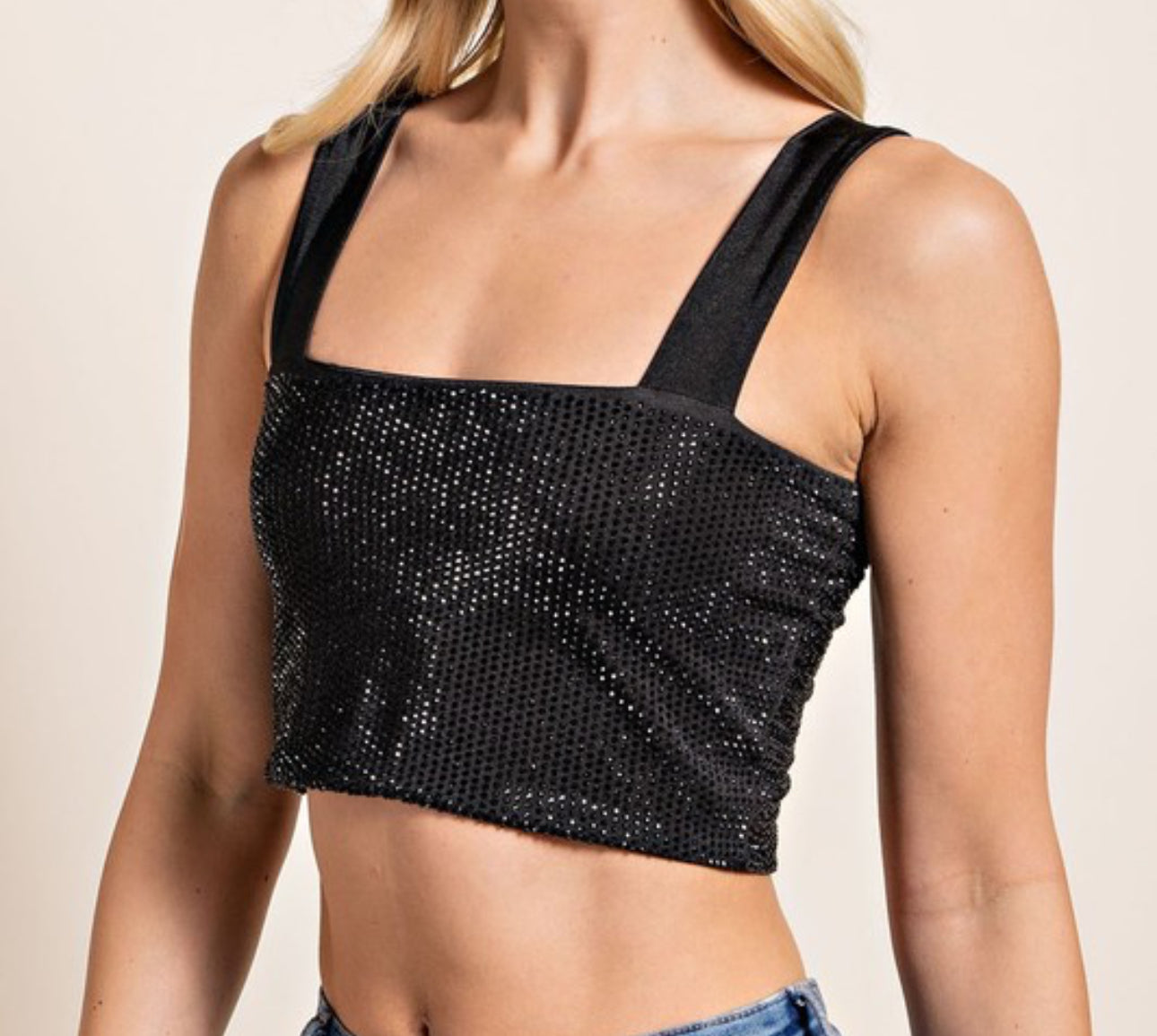 Rhinestone crop top (Black)