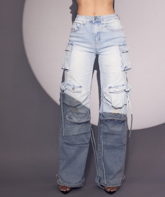 Cargo denim light wash jeans