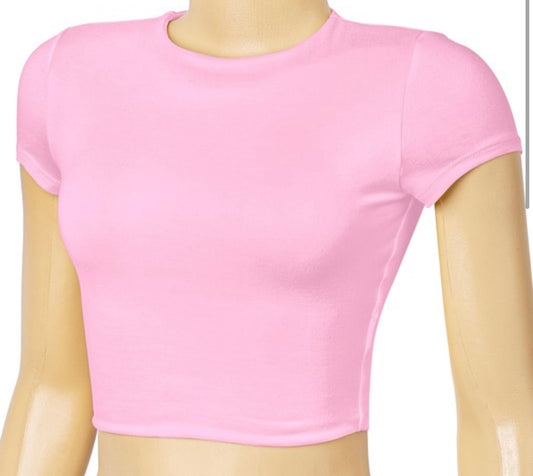 DOUBLE LAYER short sleeve crop top (Pink)