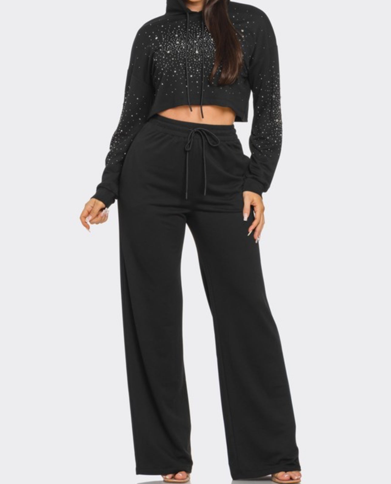 Sweater rhinestone pant set