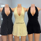 Halter mini dress with built in shorts *Yellow,Polka Dot,Black*