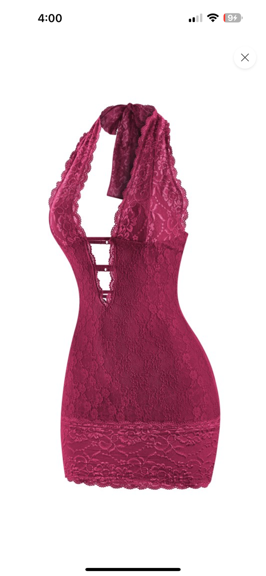 Burgundy lace mini halter dress