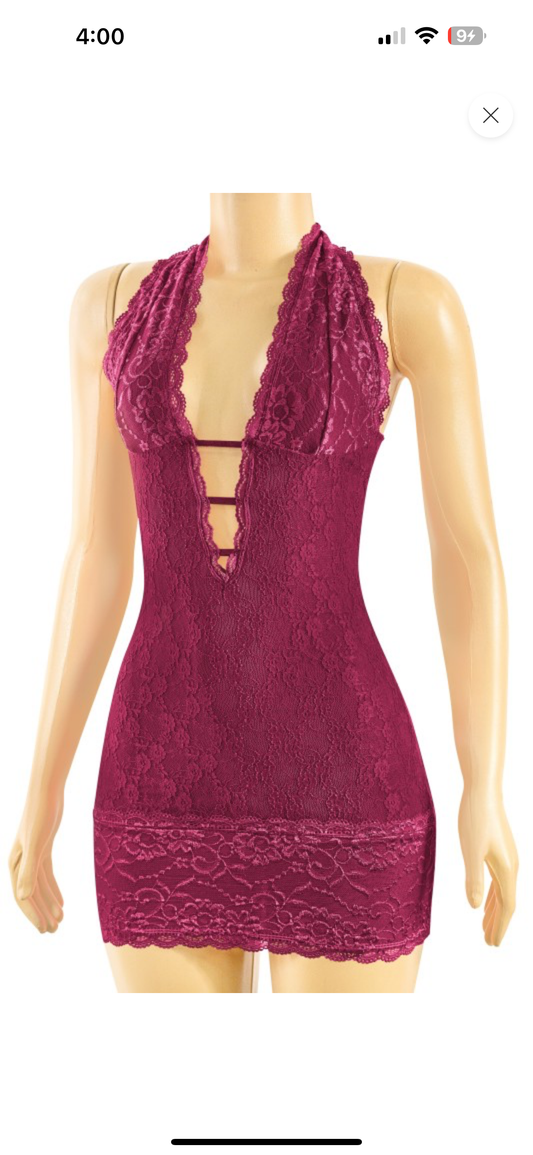 Burgundy lace mini halter dress