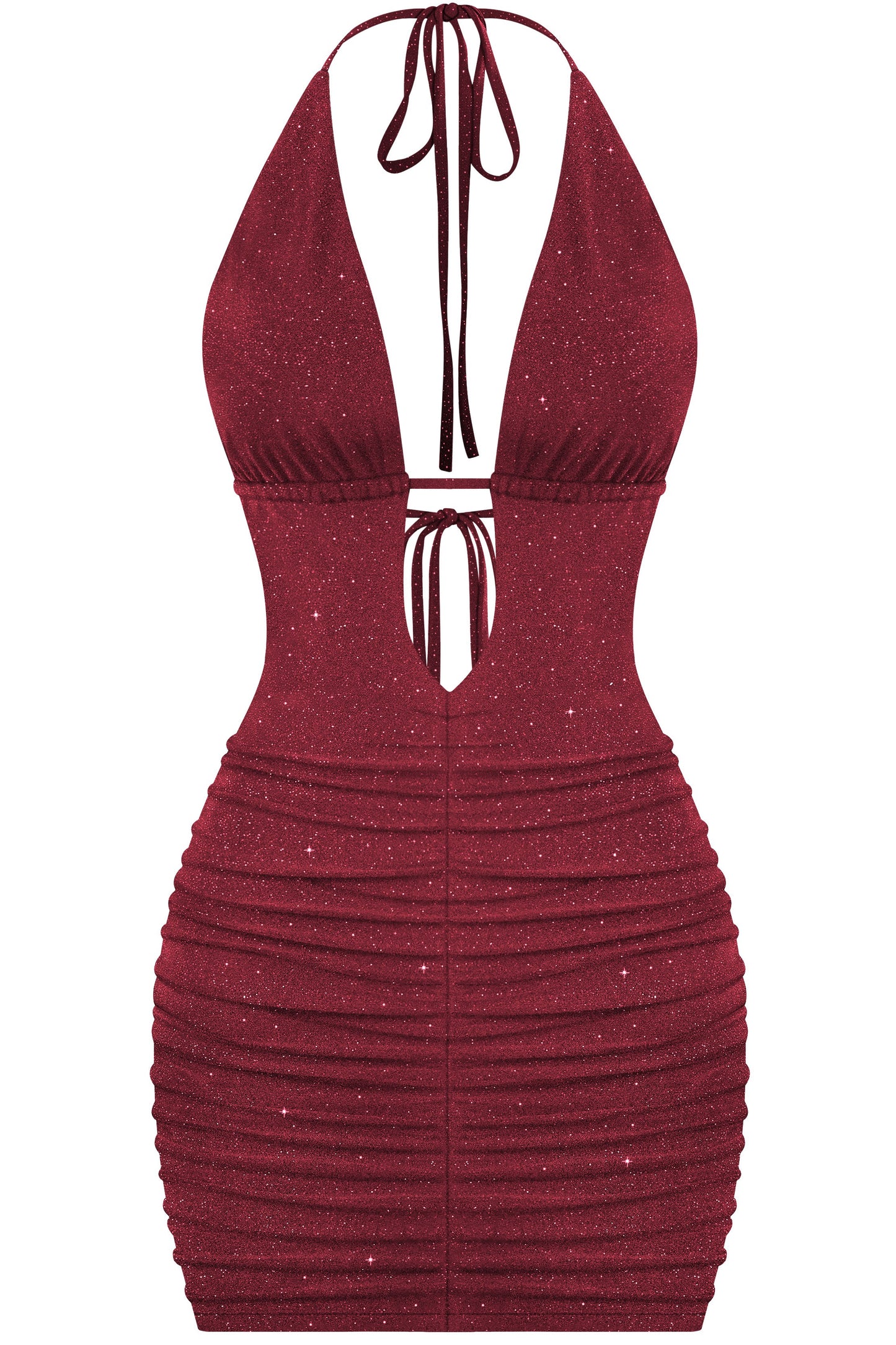 Halter Deep Plunge Glitter Mini Dress *burgundy and black