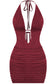 Halter Deep Plunge Glitter Mini Dress *burgundy and black