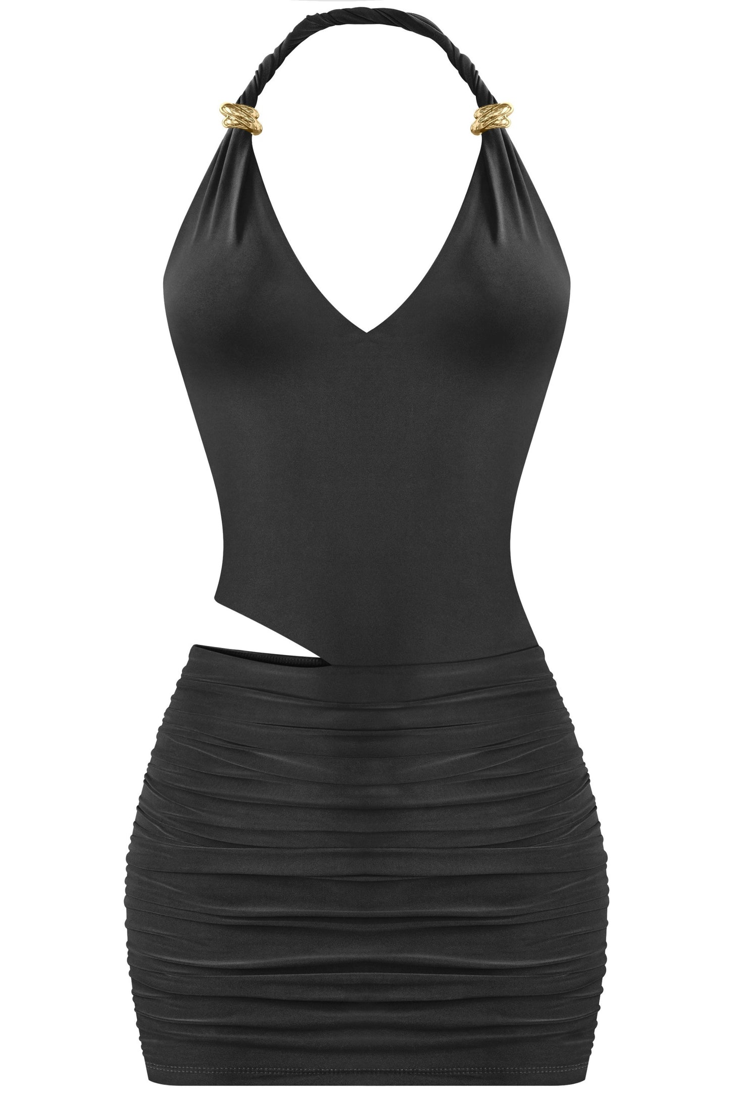 Black gold detail mini dress