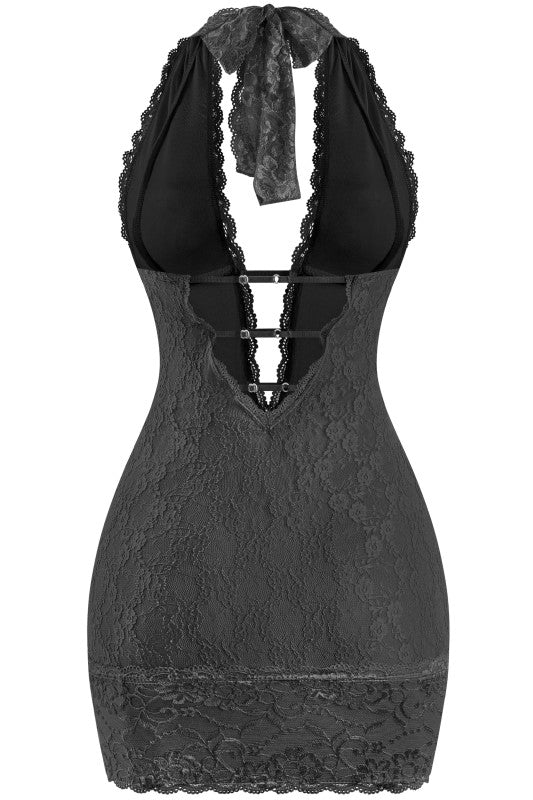 Lace Mini Halter Dress *Black and Red*