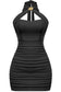 Halter Ruched Gold Detail Mini Dress