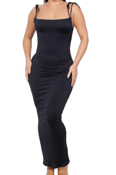 Tie Shoulder Ruched Maxi Dress *Red & Black*