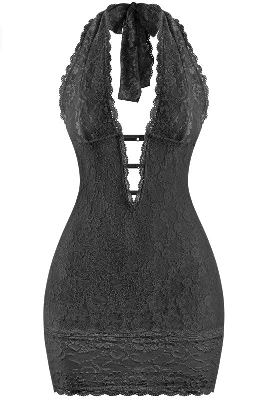 Lace Mini Halter Dress *Black*