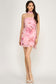 Floral Pink Mesh Mini Dress with Scarf