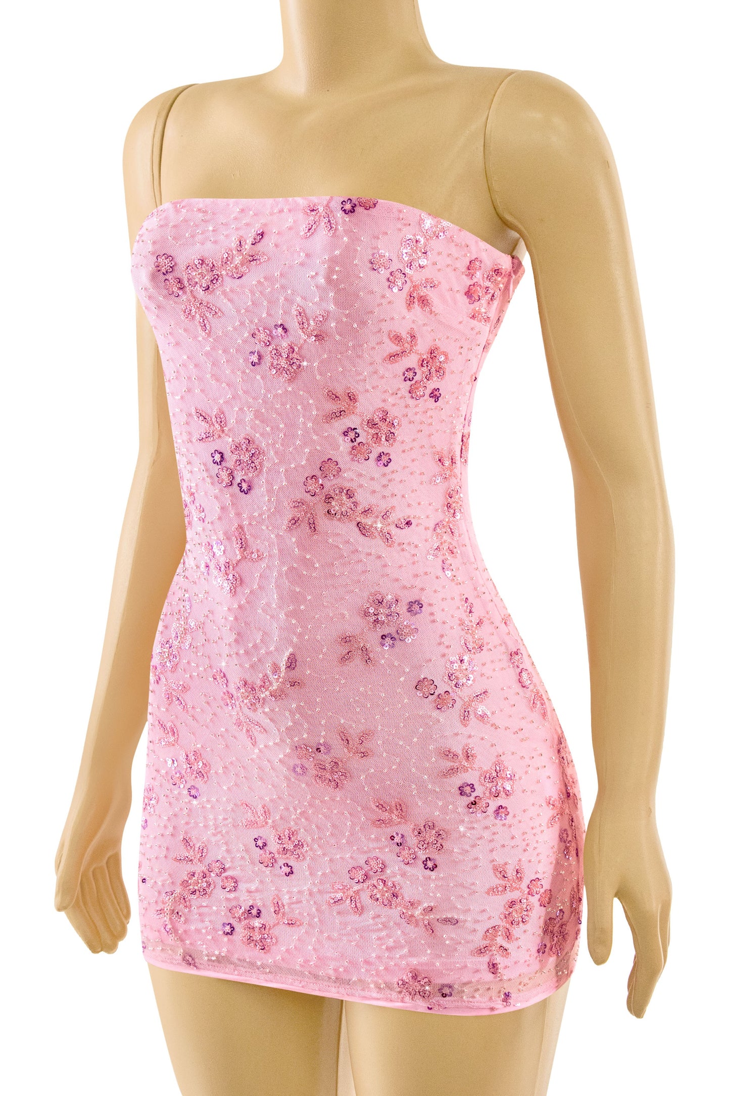 Strapless Embellished Mini Dress *pink & black*
