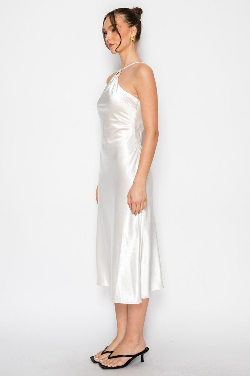 Gold Detail Satin Midi Dress *Ivory*`
