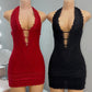 Lace Mini Halter Dress *Black and Red*