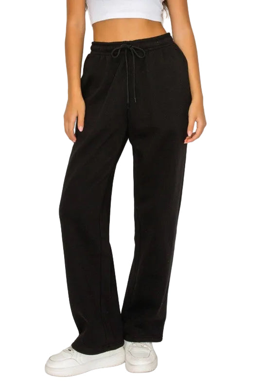 Straight Leg Fleece Sweatpants *Pink & Black*