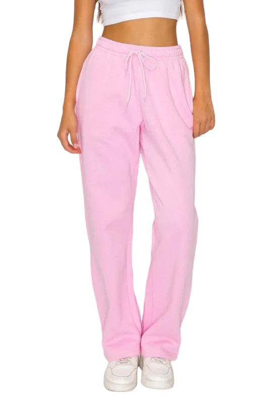 Straight Leg Fleece Sweatpants *Pink & Black*