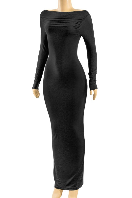 Long sleeve Boat Neckline Maxi Dress